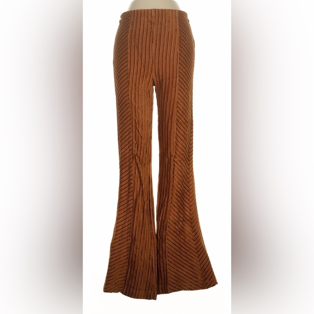 Free People Ribbed Knit Flare Pants Rust Boho Festival Retro 70’s High Rise XS